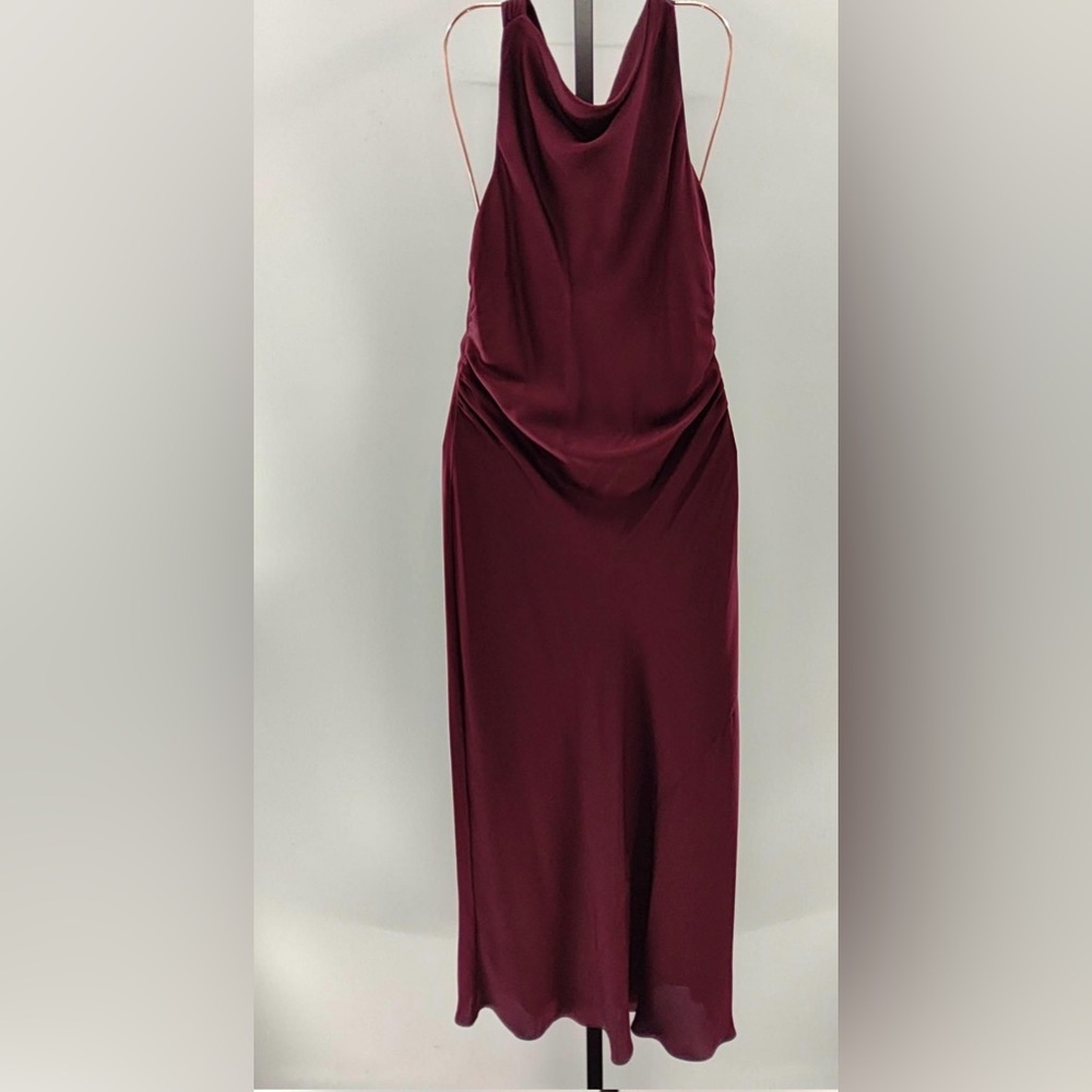 Quince Washable Silk High Neck MIDI Dress, Burgundy (Size Medium) - Picture 3 of 4